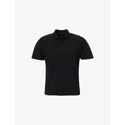 ISSEY MIYAKE NS BLACK BASCIS V-NECK REGULAR-FIT KNITTED POLO SHIRT