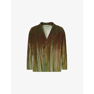 Issey Miyake Ns Homme Plisse  Paint Brush Closeup Pleated Knitted Jacket In Green