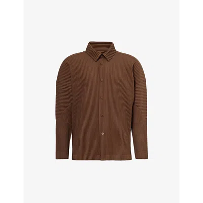 Issey Miyake Ns Pleated Relaxed-fit Knitted Shirt Sepia Brown