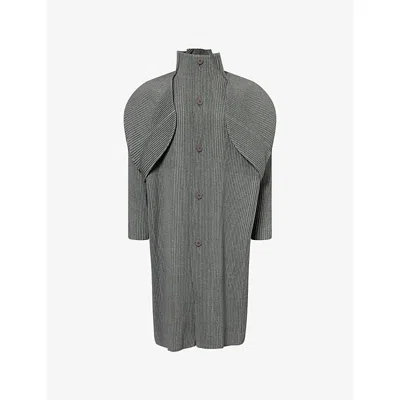 Issey Miyake Ns Gray Wool-like Pleated Knitted Overcoat In Brown