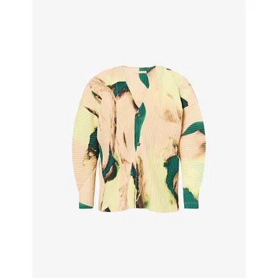 Issey Miyake Ns Orange Beige Agate Graphic-pattern Woven Cardigan In Multi