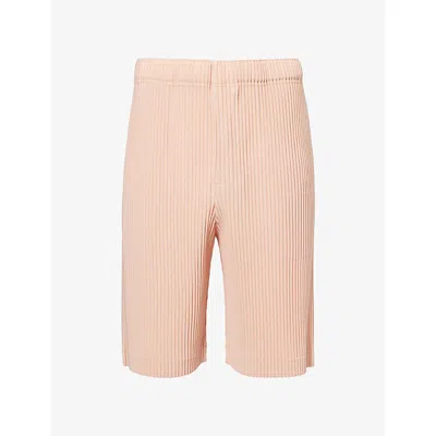 Issey Miyake Ns Pastel Orange Pleats Regular-fit Knitted Shorts