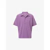 Issey Miyake Ns Viola Purple Pleated Spread-collar Short-sleeve Knitted Shirt