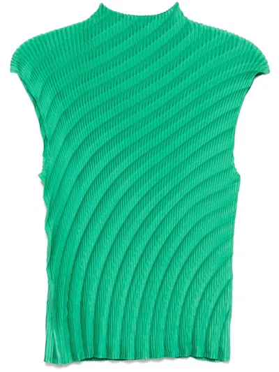 Issey Miyake Womens Winter Green Nuance Solid High-neck Knitted Top