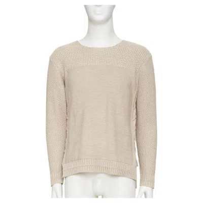 Pre-owned Issey Miyake Oatt Openwork Yoke Panels Textured Cotton Sweater Knitwear Jp1 S In Beige