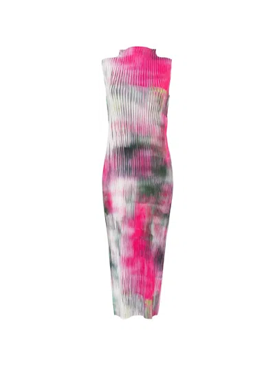 Issey Miyake Obscure Pleated Midi Dress In Pink