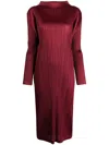 Issey Miyake October Pleated Midi Dress In Red