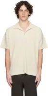 Issey Miyake Ns May V-neck Regular-fit Knitted Polo Shirt Dry Grass Green In Neutral
