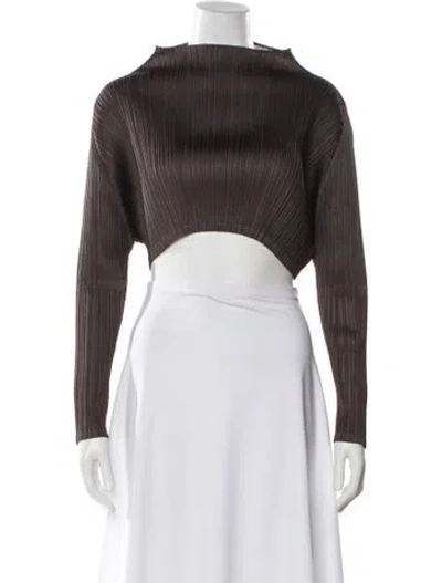 Pre-owned Issey Miyake Off-the-shoulder Long Sleeve Crop Top In Brown