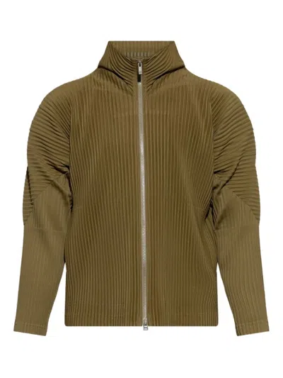 Issey Miyake Olive Green Zip-up Jacket With Ribbed Texture