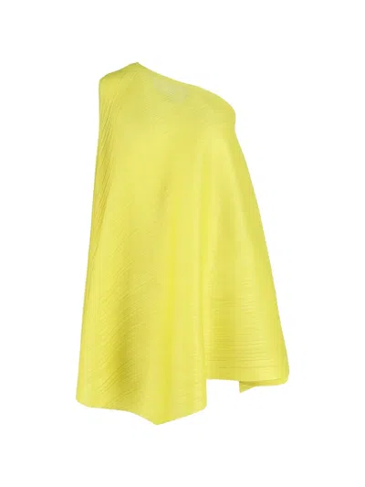 Pre-owned Issey Miyake One-shoulder Pleated Dress In Yellow