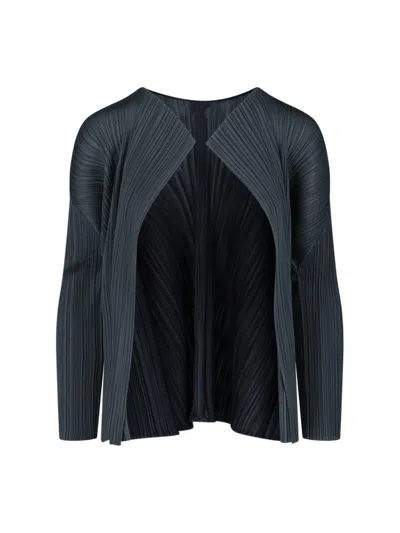 Issey Miyake Open Pleated Cardigan In Charcoal