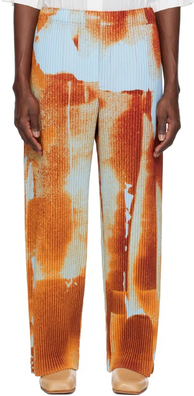 Issey Miyake Orange & Blue Wind Walk Trousers In 32-orange