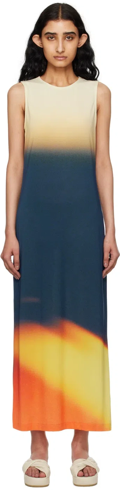 Issey Miyake Light Leak Maxi Dress In 38 Orange X Navy