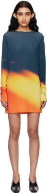 Issey Miyake Orange & Navy Light Leak Minidress In 38 Orange Navy