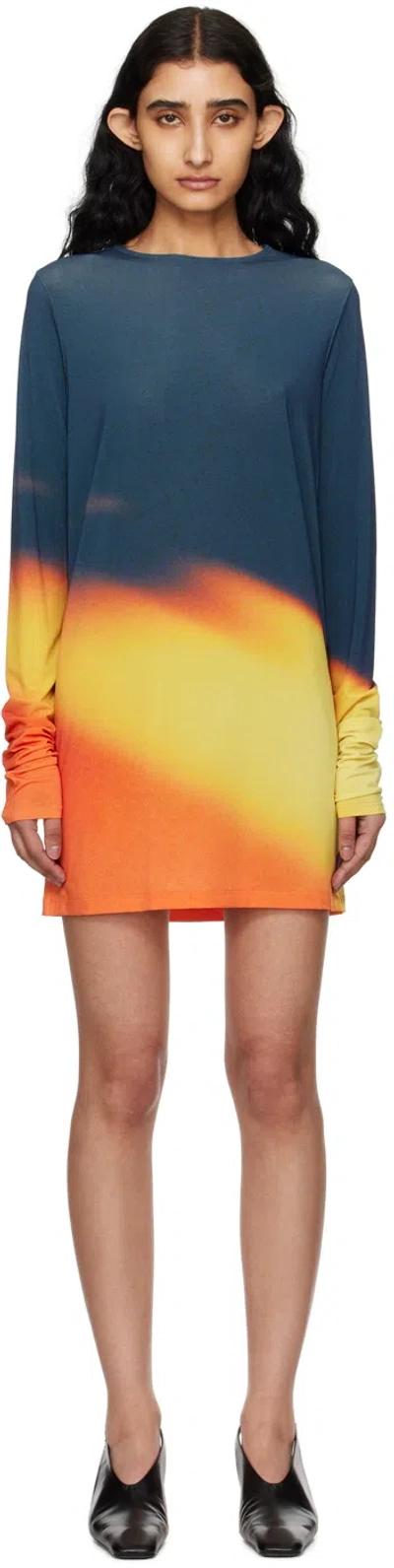 Issey Miyake Orange & Navy Light Leak Minidress In 38 Orange Navy