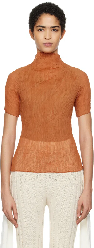 Issey Miyake Orange Chiffon Twist 3 T-shirt In 42 New Winter Brown