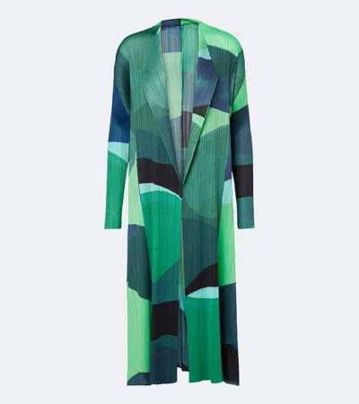 Issey Miyake Orbit Printed Pleated Cardigan In Green