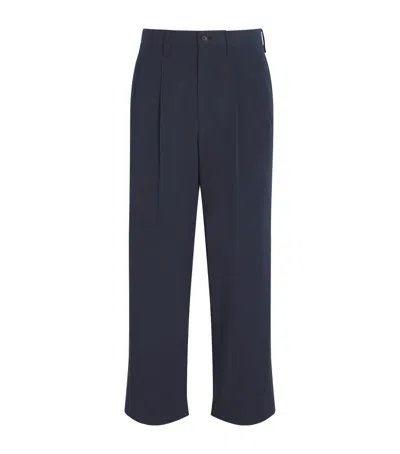 Issey Miyake Organic Cotton Pleated Trousers In Blue