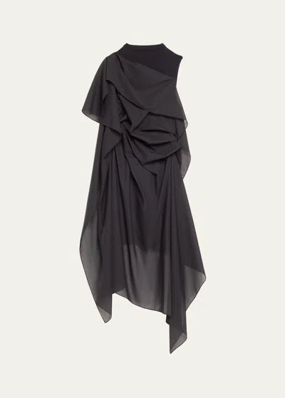 Issey Miyake Over The Body Draped Wool Midi Dress In Black