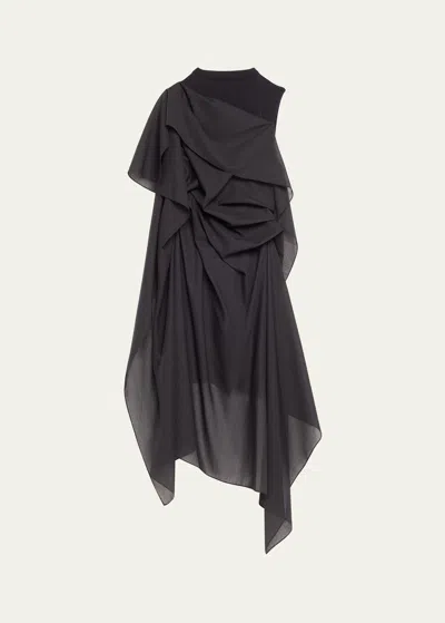 Issey Miyake Over The Body Draped Wool Midi Dress In 15-black