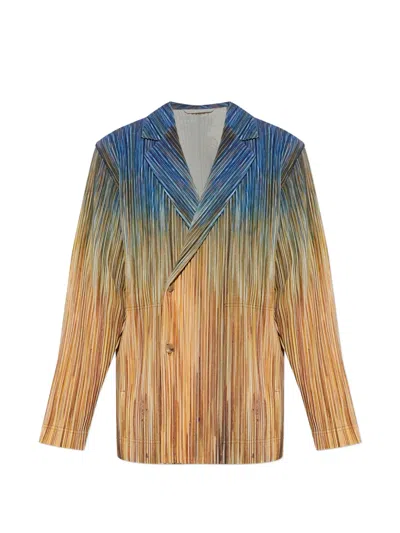 Issey Miyake Paint Brush Close-up Double-breasted Blazer In Yellow