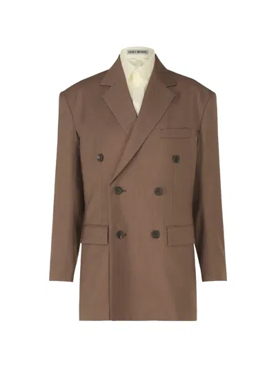 Issey Miyake Palindrome Double-breasted Cutout Jacket In Brown