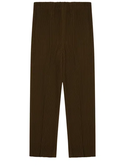 Issey Miyake Pantalone Tuxedo Plissettato In Brown