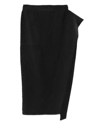 Issey Miyake Paper Bag Pleated Asymmetric Skirt In Black