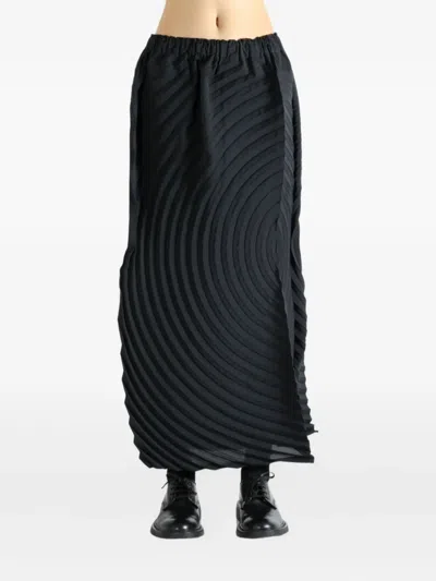 Issey Miyake Paper Bag Pleats Circular Midi Skirt In Black