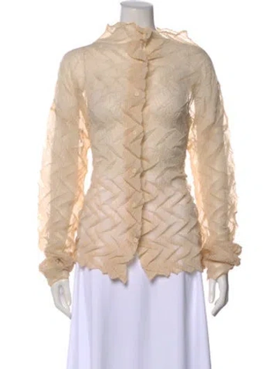 Pre-owned Issey Miyake Patterned Long Sleeve Blouse In Neutral