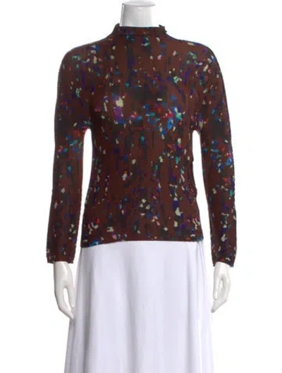 Pre-owned Issey Miyake Patterned Mock Neck Top In Brown