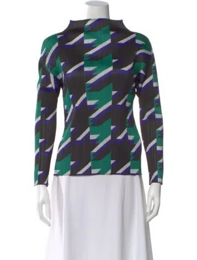 Pre-owned Issey Miyake Patterned Mock Neck Top In Green