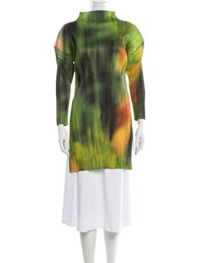 Pre-owned Issey Miyake Patterned Mock Neck Tunic In Green