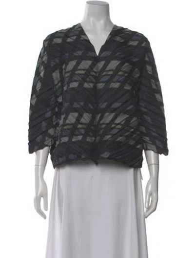 Pre-owned Issey Miyake Patterned V-neck Top In Black