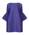 Issey Miyake Abstract Pattern Knee-length Dress With Wide Sleeves In Blue