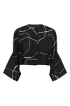 Issey Miyake Abstract Pattern Cropped Cardigan With Flared Sleeves In Black