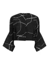 Issey Miyake Abstract Pattern Cropped Cardigan With Flared Sleeves In Black