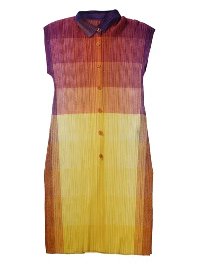 Issey Miyake Long Yellow Button-up Pleated Shirt