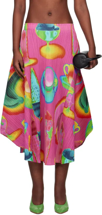 ISSEY MIYAKE PINK & GREEN THERMAL FOODS MIDI SKIRT