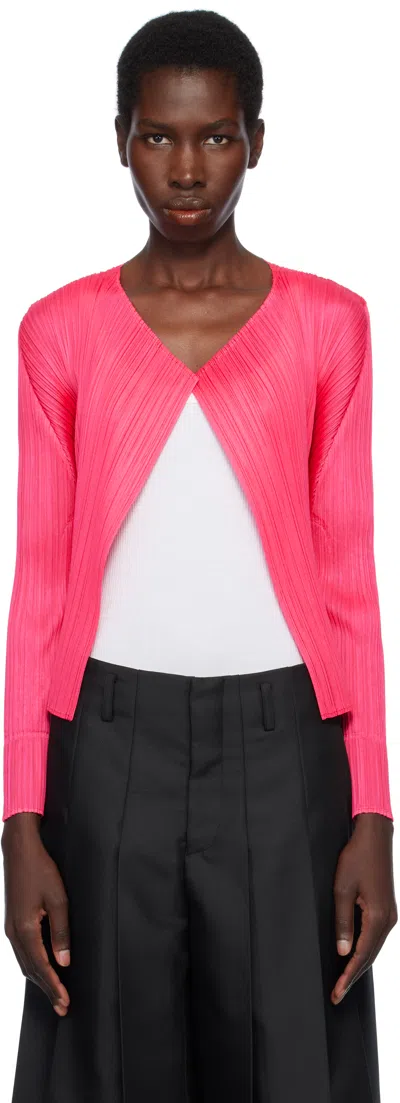 Issey Miyake Pink Monthly Colors March Cardigan In 21 Bright Pink