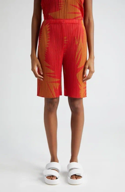 Issey Miyake Piquant Print Pleated Shorts In Brown Chile