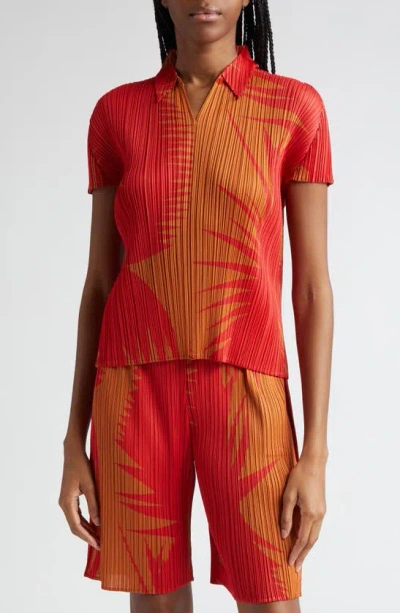 Issey Miyake Piquant Print Pleated Top In Brown Chile
