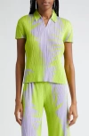 Issey Miyake Piquant Print Pleated Top In Purple Onion