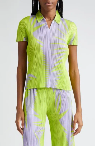 Issey Miyake Piquant Print Pleated Top In Purple Onion