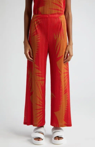 Issey Miyake Piquant Print Pleated Wide Leg Pants In Red