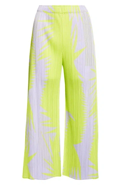 Issey Miyake Piquant Print Pleated Wide Leg Trousers In Purple Onion