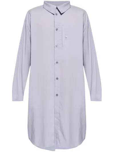 Issey Miyake Pl Ramie Folded-yoke Longline Shirt In Purple