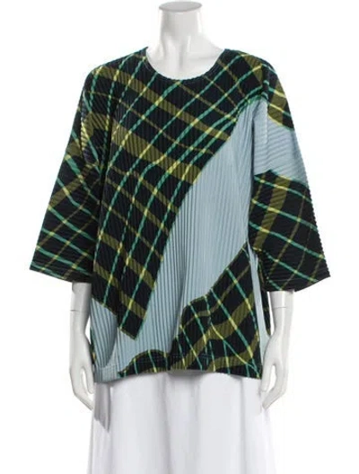 Pre-owned Issey Miyake Plaid Print Crew Neck T-shirt In Blue