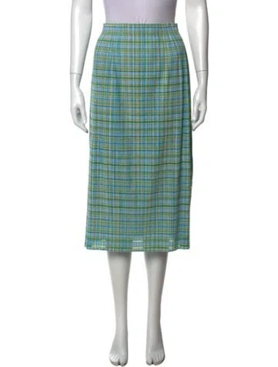 Pre-owned Issey Miyake Plaid Print Midi Length Skirt In Blue/green